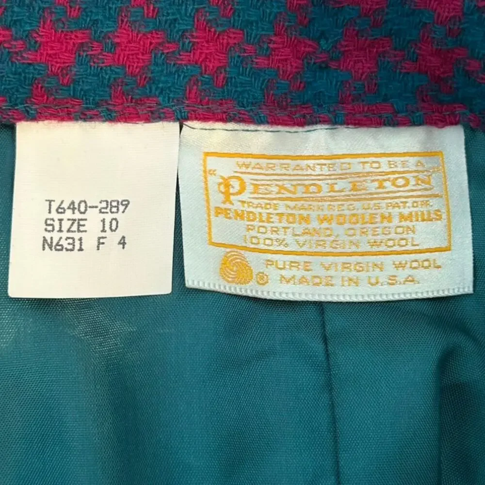 Pendleton Pink and Blue Houndstooth A-Line Skirt - Size 10